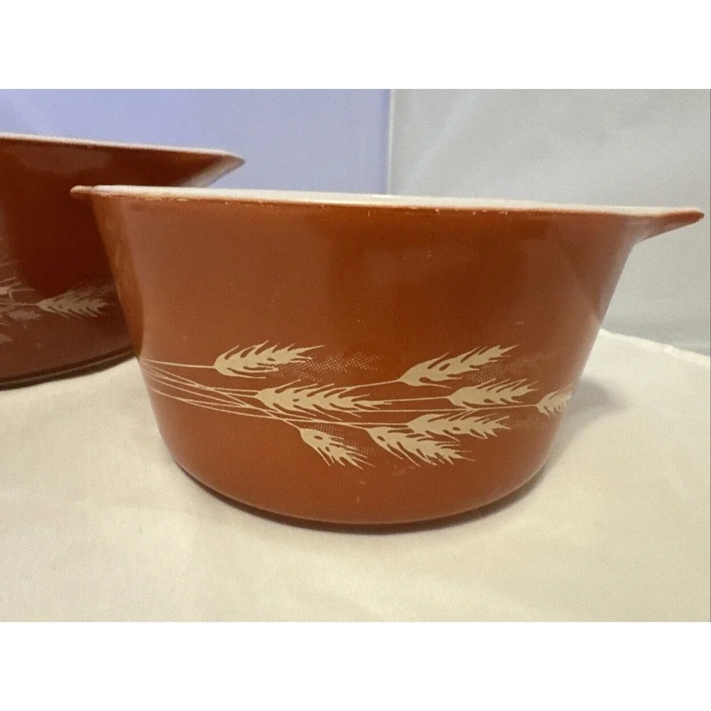 Vintage Pyrex‎ Autumn Harvest Wheat Cinderella Nesting Mixing Bowls -2